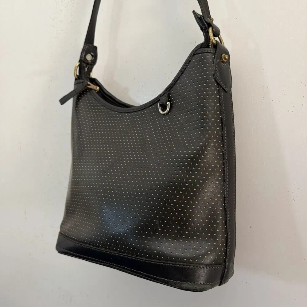 Dooney Bourke Vtg Hobo Bag Cabrio Cabriolet Black Perforated Leather Made in USA